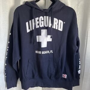 Lifeguard MIAMI BEACH Hoodie‎ Cotton Sweatshirt Navy Blue MEDIUM